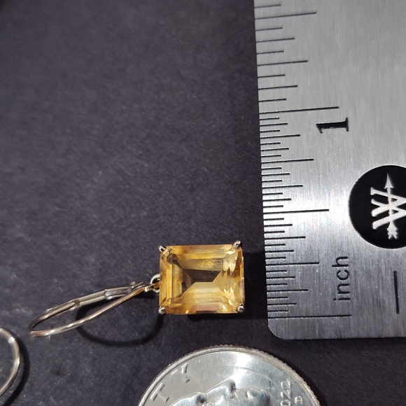 14k White Gold Emerald Cut Citrine Leverback Earrings - Picture 4 of 15